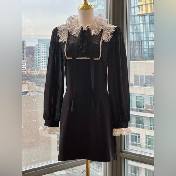 🆕 SELF-PORTRAIT 🧿 NWOT Diamante Trim Mini Dress, Black - Sz US 4 UK 8 - Picture 8 of 15